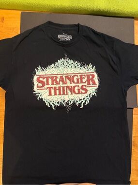 Netflix Stranger Things Tee - Black with Red & Mint Logo